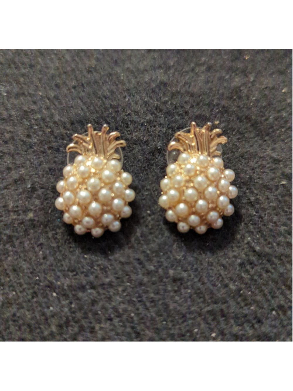 Mythologie Gold Tone White Faux Pearl Pineapple Stud Statement Earrings